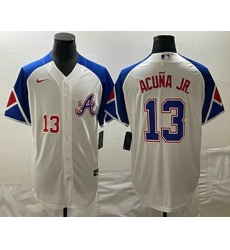 Men's Atlanta Braves #13 Ronald Acuna Jr Number White 2023 City Connect Cool Base Stitched Jerseys