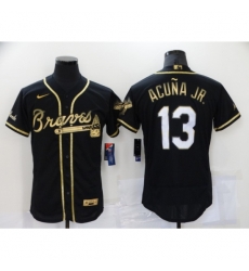 Men's Nike Atlanta Braves #13 Ronald Acuna Jr. Black Gold Stitched Baseball Jersey