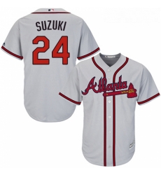 Youth Majestic Atlanta Braves 24 Kurt Suzuki Replica Grey Road Cool Base MLB Jersey