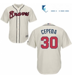 Youth Majestic Atlanta Braves 30 Orlando Cepeda Authentic Cream Alternate 2 Cool Base MLB Jersey