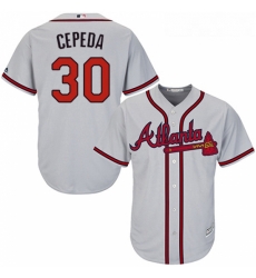 Youth Majestic Atlanta Braves 30 Orlando Cepeda Replica Grey Road Cool Base MLB Jersey