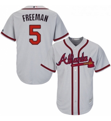 Youth Majestic Atlanta Braves 5 Freddie Freeman Replica Grey Road Cool Base MLB Jersey