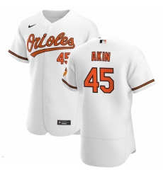 Men Baltimore Orioles 45 Keegan Akin Men Nike White Home 2020 Flex Base Player MLB Jersey