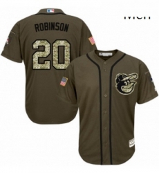 Mens Majestic Baltimore Orioles 20 Frank Robinson Replica Green Salute to Service MLB Jersey