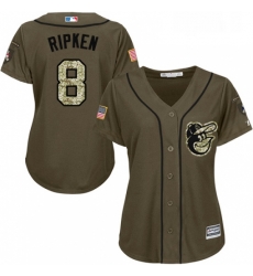 Womens Majestic Baltimore Orioles 8 Cal Ripken Replica Green Salute to Service MLB Jersey