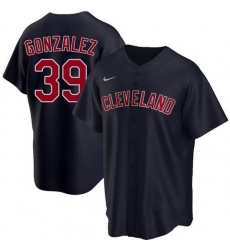 Men Cleveland Guardians 39 Oscar Gonz E1lez Navy Cool Base Stitched Jersey