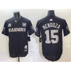 Men Las Vegas Raiders  15 Fernando Mendoza Black With 3 Star C Patch Nevada Silver Stat Patch And 65th Anniversary Patch Stitched Football Jersey