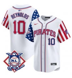 Men Pittsburgh Pirates 10 Bryan Reynolds White 2024 Fourth of July Vapor Limited Stitched Baseball Jersey