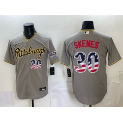 Men Pittsburgh Pirates  30 Paul Skenes Grey 250 Fourth of July Stitched Baseball Jersey