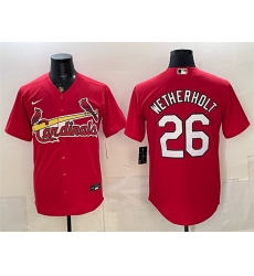 Men St  Louis Cardinals  26 JJ Wetherholt Red Cool Base Stitched Baseball Jersey