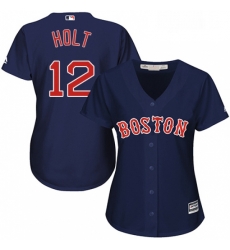 Womens Majestic Boston Red Sox 12 Brock Holt Replica Navy Blue Alternate Road MLB Jersey