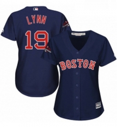 Womens Majestic Boston Red Sox 19 Fred Lynn Authentic Navy Blue Alternate Road 2018 World Series Champions MLB Jersey