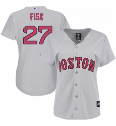 Womens Majestic Boston Red Sox 27 Carlton Fisk Replica Grey Road MLB Jersey