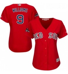 Womens Majestic Boston Red Sox 9 Ted Williams Authentic Red Alternate Home 2018 World Series Champions MLB Jersey