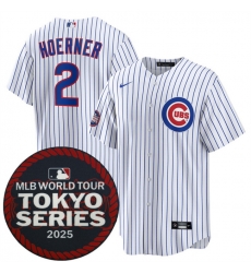 Men Chicago Cubs 2 Nico Hoerner White 2025 World Tour Tokyo Series Home Stitched Baseball Jersey