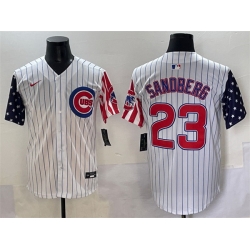 Men Chicago Cubs 23 Ryne Sandberg White Pinstripe 2025 Independence Day Vapor Premier Limited Stitched Baseball Jersey
