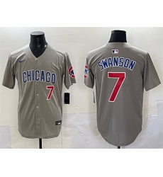 Men Chicago Cubs 7 Dansby Swanson Gray Limited Stitched Baseball Jersey