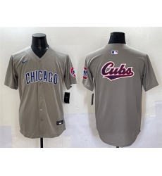 Men Chicago Cubs Team Big Logo Grey Limited Stitched Baseball Jersey
