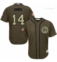 Mens Majestic Chicago Cubs 14 Ernie Banks Authentic Green Salute to Service MLB Jersey