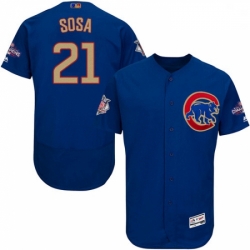 Mens Majestic Chicago Cubs 21 Sammy Sosa Authentic Royal Blue 2017 Gold Champion Flex Base MLB Jersey