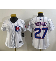Women Chicago Cubs 27 Seiya Suzuki White Home Limited Stitched Baseball Jersey