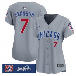 Women Chicago Cubs 7 Dansby Swanson Gray Ryne Sandberg Tribute Vapor Limited V3 Stitched Baseball Jersey
