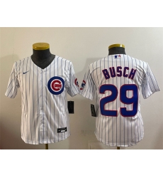 Youth Chicago Cubs 29 Michael Busch White Cool Base Stitched Baseball Jersey
