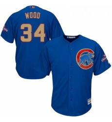 Youth Majestic Chicago Cubs 34 Kerry Wood Authentic Royal Blue 2017 Gold Champion Cool Base MLB Jersey