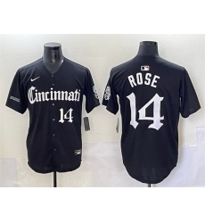 Men Cincinnati Reds 14 Pete Rose Black 27Gothic Queen City Edition 27 Vapor Premier Limited Stitched Baseball Jersey Men Cincinnati Reds 14 Pete Rose Black 27Gothic Queen City Edition 27 Vapor Premier Limited Stitched Baseball Jersey