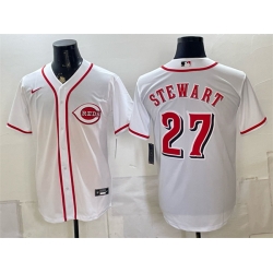 Men Cincinnati Reds  27 Sal Stewart White Stitched Baseball Jersey