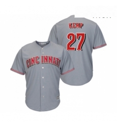 Mens Cincinnati Reds 27 Matt Kemp Replica Grey Road Cool Base Baseball Jersey 