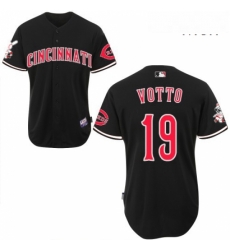 Mens Majestic Cincinnati Reds 19 Joey Votto Replica Black MLB Jersey