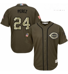 Mens Majestic Cincinnati Reds 24 Tony Perez Replica Green Salute to Service MLB Jersey