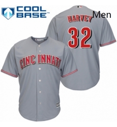 Mens Majestic Cincinnati Reds 32 Matt Harvey Replica Grey Road Cool Base MLB Jersey 