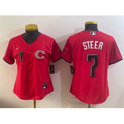 Women Cincinnati Reds  7 Spencer Steer Red 2026 City Connect Stadium Stitched Baseball Jersey