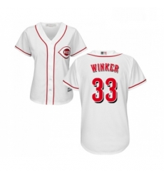 Womens Cincinnati Reds 33 Jesse Winker Replica White Home Cool Base Baseball Jersey 