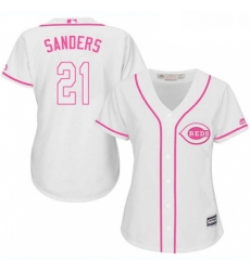 Womens Majestic Cincinnati Reds 21 Reggie Sanders Replica White Fashion Cool Base MLB Jersey