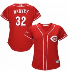 Womens Majestic Cincinnati Reds 32 Matt Harvey Replica Red Alternate Cool Base MLB Jersey 