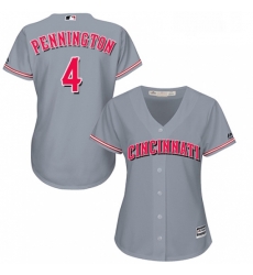 Womens Majestic Cincinnati Reds 4 Cliff Pennington Replica Grey Road Cool Base MLB Jersey 