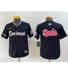 Youth Cincinnati Reds Team Big Logo Black  27Gothic Queen City Edition 27 Vapor Premier Limited Stitched Baseball Jersey