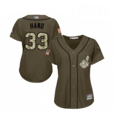 Womens Cleveland Indians 33 Brad Hand Authentic Green Salute to Service Baseball Jersey 