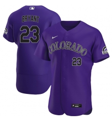 Men Nike Colorado Rockies Kris Bryant #23 Black Purple Stitched Baseball Jersey