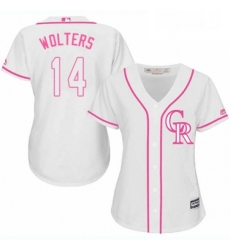 Womens Majestic Colorado Rockies 14 Tony Wolters Authentic White Fashion Cool Base MLB Jersey 