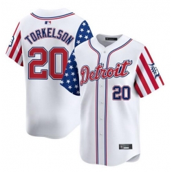 Men Detroit Tigers 20 Spencer Torkelson White 2025 Independence Day Vapor Premier Limited Stitched Baseball Jersey