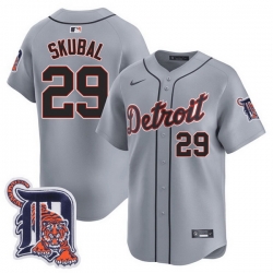 Men Detroit Tigers 29 Tarik Skubal Grey Logo Patch Vapor Premier Limited Stitched Baseball Jersey