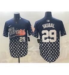 Men Detroit Tigers 29 Tarik Skubal Navy With Patch Vapor Premier Limited Stitched Baseball Jersey