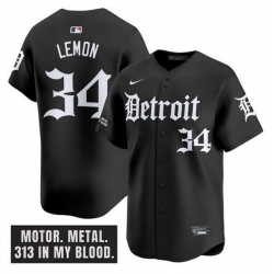 Men Detroit Tigers 34 Chet Lemon Black  27Motor Gothic Edition 27 Vapor Premier Limited Stitched Baseball Jersey