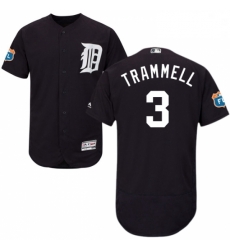 Mens Majestic Detroit Tigers 3 Alan Trammell Navy Blue Alternate Flex Base Authentic Collection MLB Jersey 