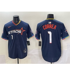Men Houston Astros 1 Carlos Correa Navy 2025 City Connect With Texas Patch Limited Stitched Baseball Jersey