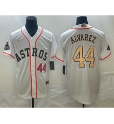 Men's Houston Astros #44 Yordan Alvarez Number 2023 White Gold World Serise Champions Patch Cool Base Stitched Jerseys